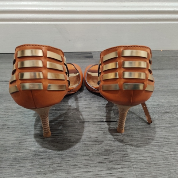 Coach Kayson tan and gold strap sandals heels 9.5 - Picture 6 of 9